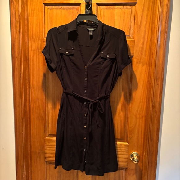White House Black Market Short Sleeve Shirt Dress in Black Size 14 - Picture 2 of 7
